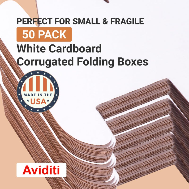 Aviditi White Corrugated Cardboard Mailing Boxes, 4 "" x 2 "" x 2 "" (Pack of 50) Crush-Proof Mailers, Small Cardboard Boxes for Shipping, Packing, Moving, and Storage - Image 3